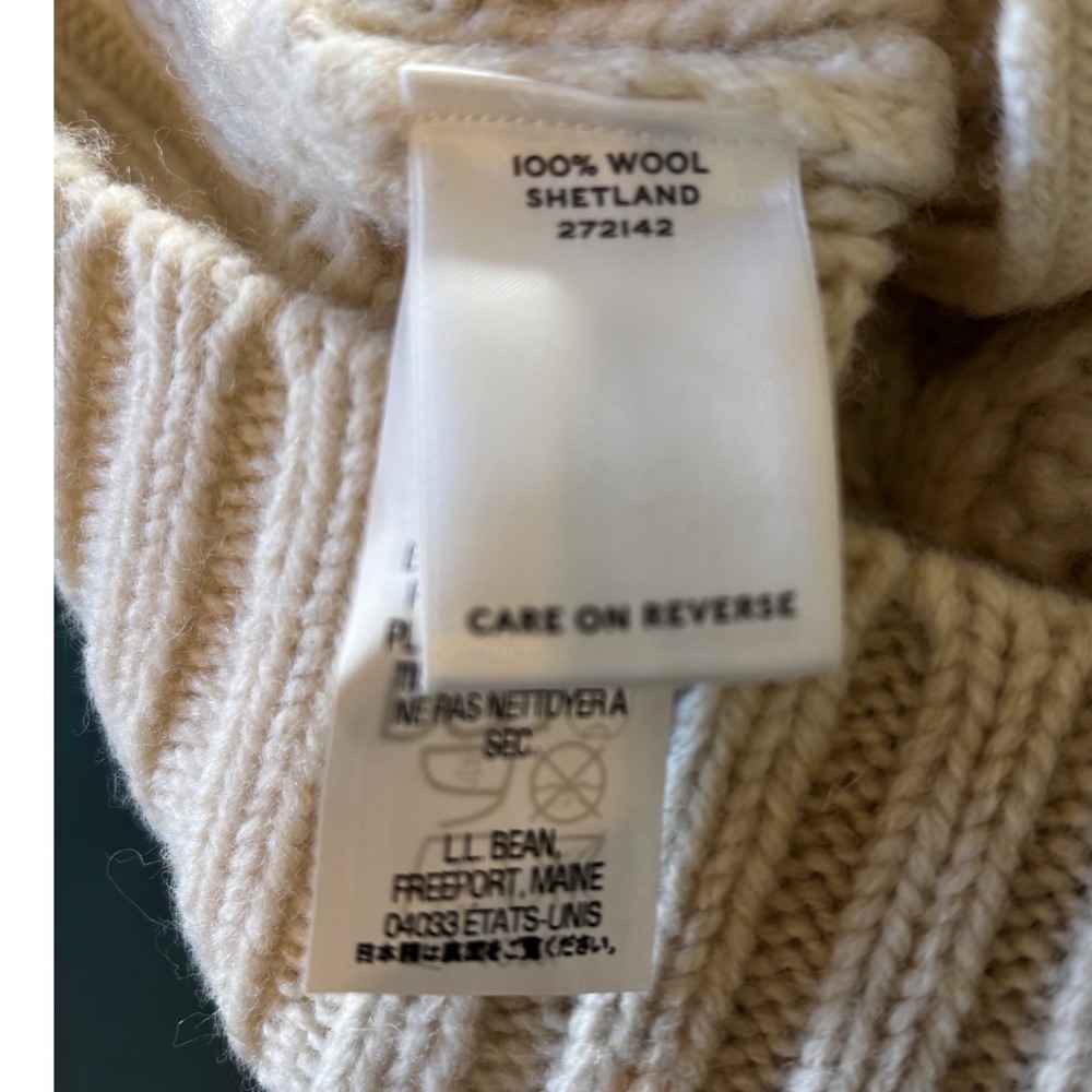 LL Bean Women Ivory Cable Knit Wool Scoop Neck Sweater with Pockets Cream Size M - Picture 10 of 14